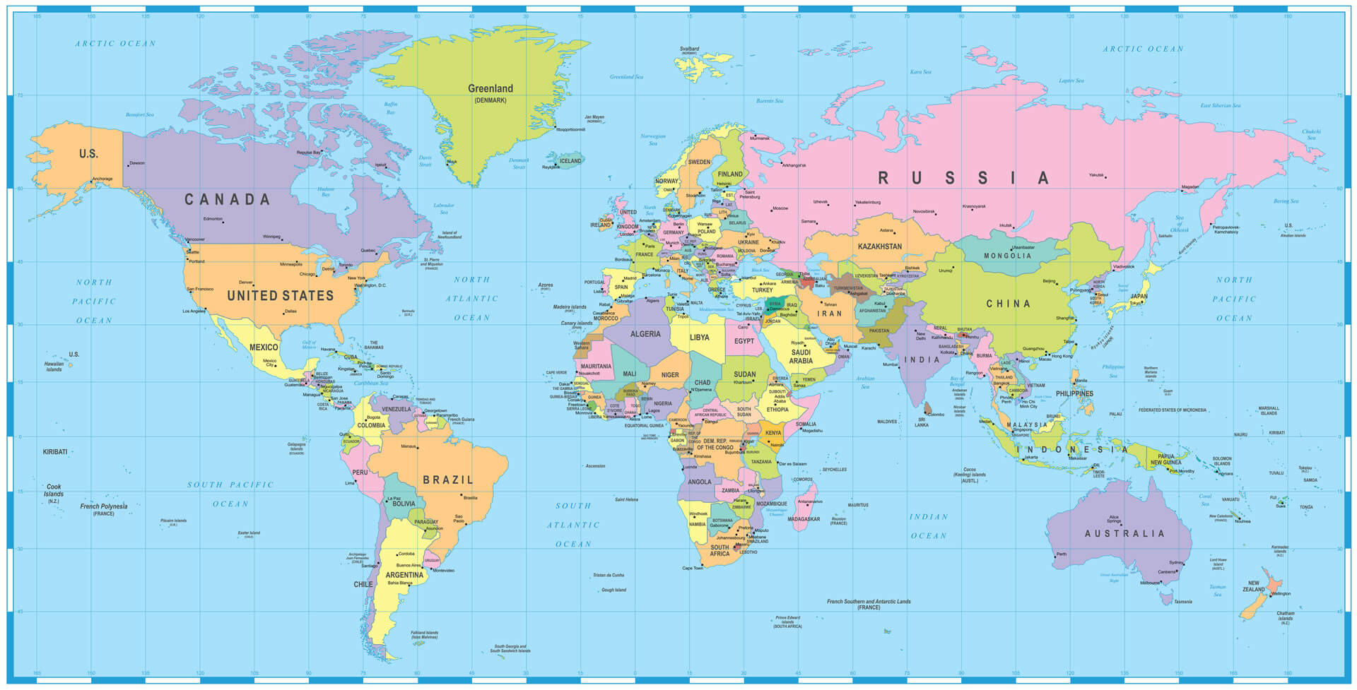 Carte du monde colorée et Afrique